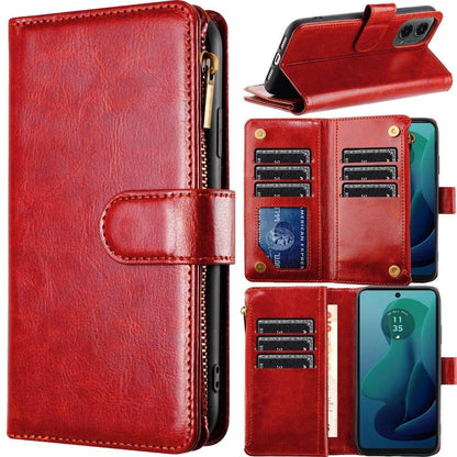 For Motorola Moto G 5G 2024 Luxury Wallet Card Holder Zipper Design Shockproof Protection Secure Grip Multi Slot Storage for Daily Use Case Cover Hotpink