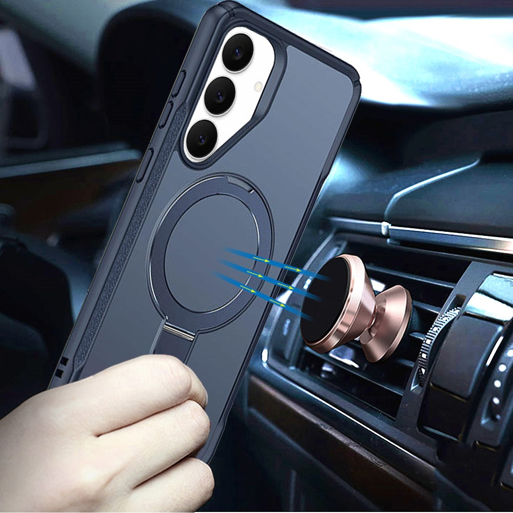 Phone Case for Samsung Galaxy S26 Magnetic Ring Stand Matte Finish Shockproof Grip Slim Armor Heavy Duty TPU Protective Hybrid Cover Blue