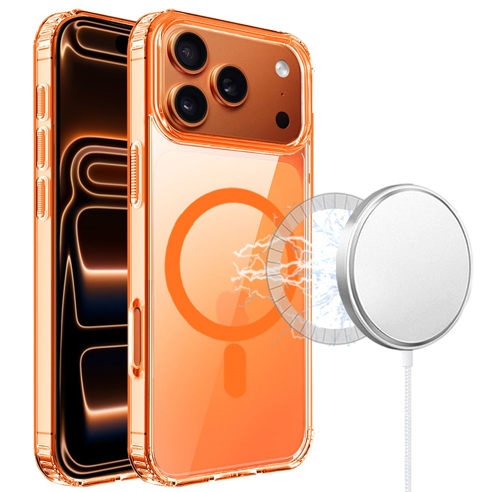 For Apple iPhone 17 Pro (6.3") Classic Hybrid True Transparent Shockproof Back Magnetic Case Compatible with MagSafe Case Cover Cosmic Orange