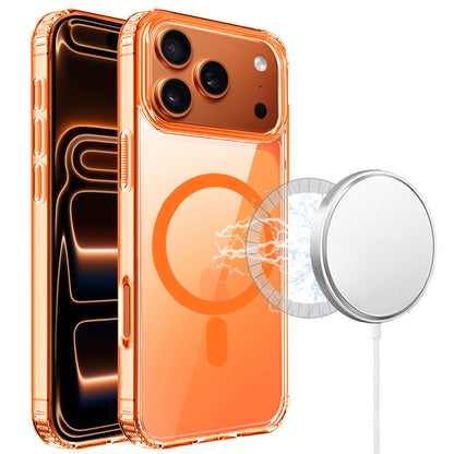For Apple iPhone 17 Pro (6.3") Classic Hybrid True Transparent Shockproof Back Magnetic Case Compatible with MagSafe Case Cover Cosmic Orange