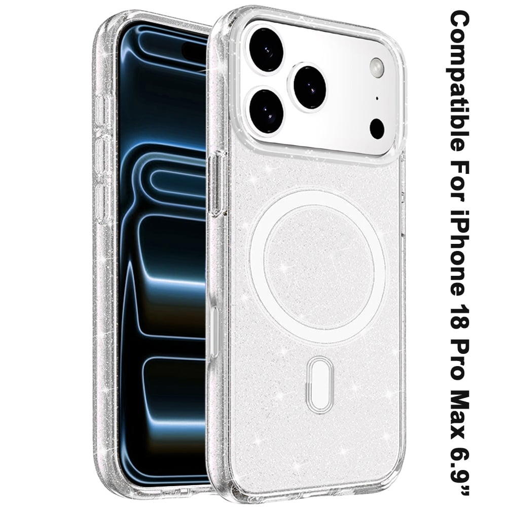 Phone Case for Apple iPhone 18 Pro Max Glitter Magnetic Transparent Shockproof Hybrid TPU Thick 3mm Grip Durable Camera Protection Anti-Slip Cover
