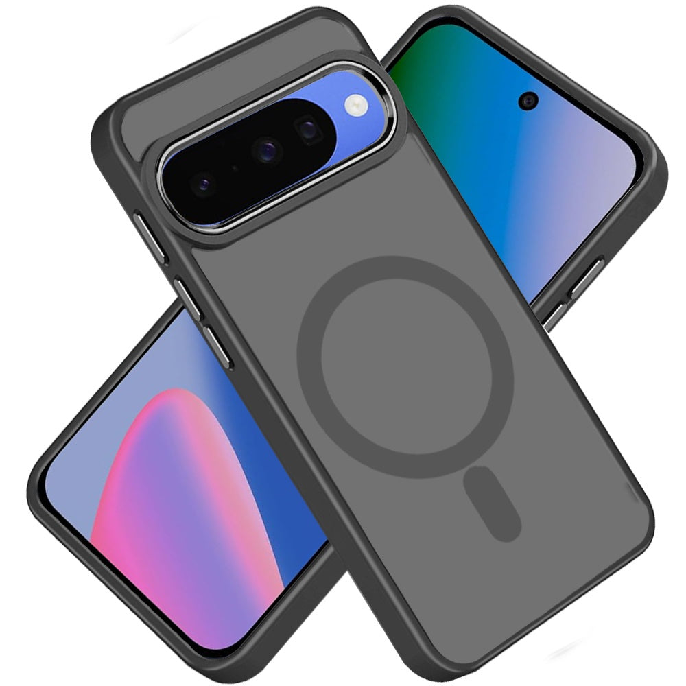 Phone Case for Google Pixel 11 / 11 Pro Clear Acrylic Magnetic Circle Shockproof Hybrid Metal Button TPU Drop Protection Rugged Slim Durable Armor Cover