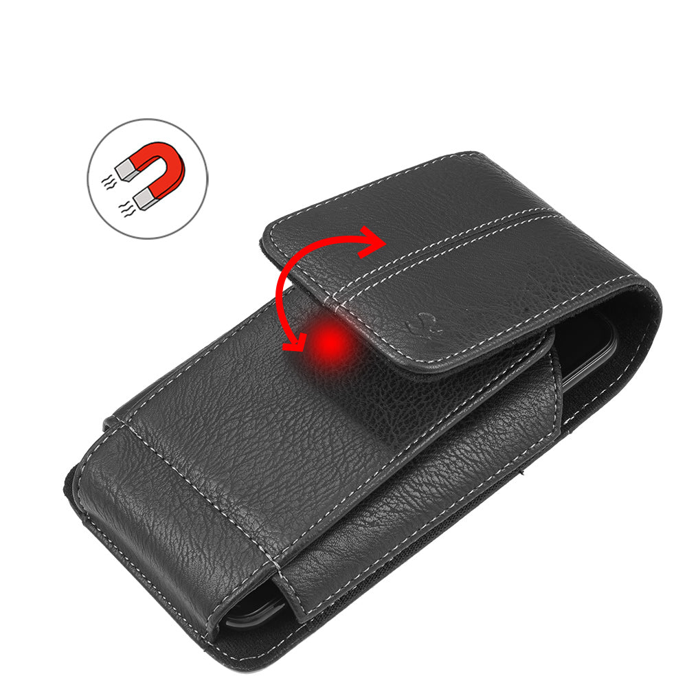 For Apple iPhone 16 Pro (6.3") Universal Vertical Leather Case Holster with 360° Rotation Belt Clip & Credit Card Slots Holder Phone Carrying Phone Waist Pouch [Black]