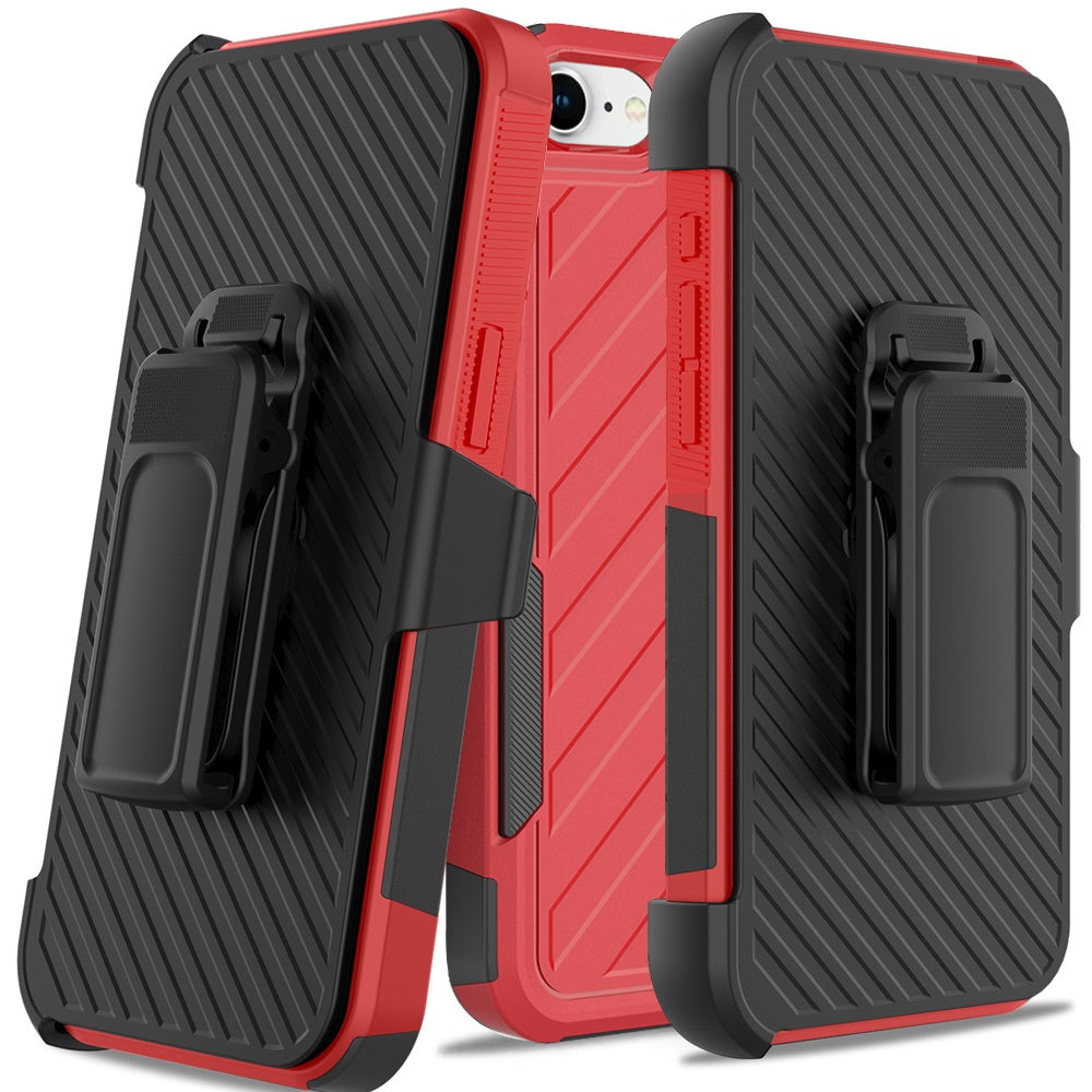 For Apple iPhone SE 4 Rugged 2in1 Armor Combo Belt Clip Holster, Non-Slip Tough Hybrid lined Shockproof Case Case Cover