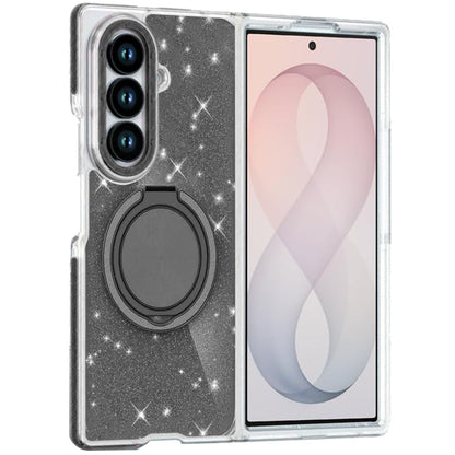 Phone Case for Samsung Galaxy Z Fold 8 Ultra Magnetic Hybrid 360 Rotating Ring Kickstand Tough Hard PC Soft TPU Glitz Shimmer Glitter Shock Absorbing Cover Black