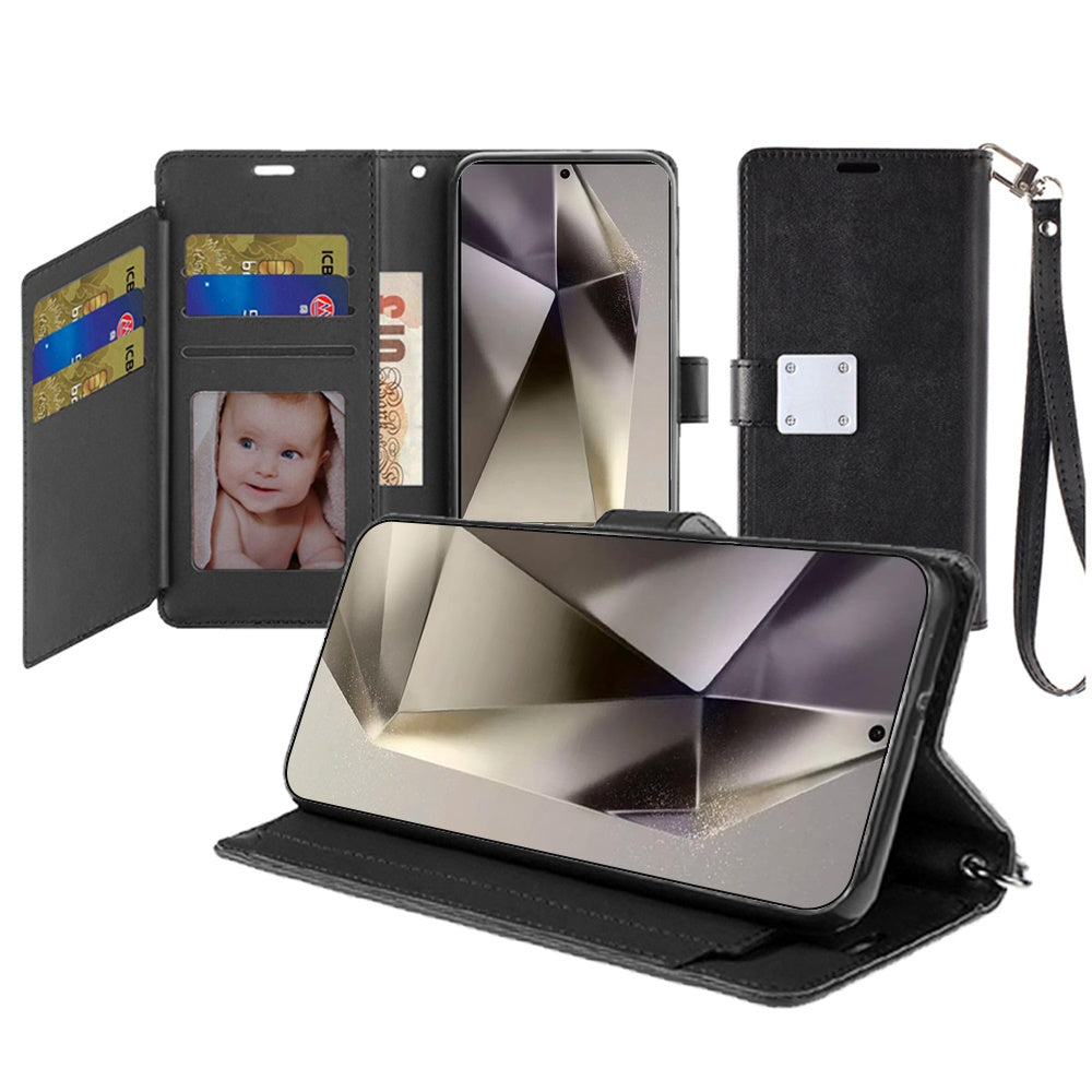 For Samsung Galaxy S25 Ultra Wallet Cases PU Leather with Credit Card /ID /Cash Holder Slot Dual Flip Book Pouch, Stand and Strap Case Cover