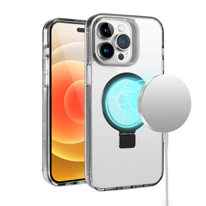 For Samsung Galaxy S22 5G Transparent Magnetic Ring Circle Stand with MagSafe Compatible Hybrid Dotted Edged Hard PC Shockproof Case Cover