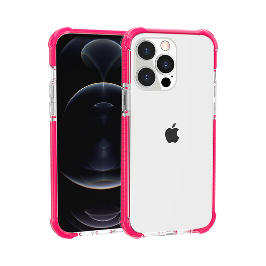 For Apple iPhone 11 Hybrid Transparent Acrylic Rubber Gummy Hard PC Silicone TPU Color Bumper Frame Shockproof Case Cover Hotpink