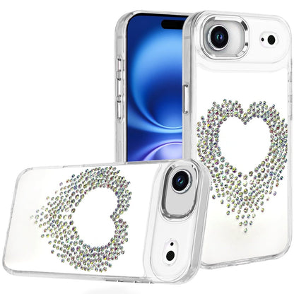 For Apple iPhone 17 Air (6.6") Angel Hearts Bling Glitter Diamond Hybrid TPU Cover, Colorful Frame Shockproof Protective Back Case Cover