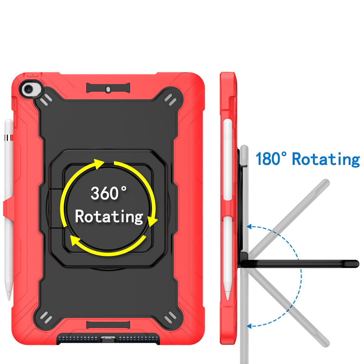 Tablet Case for iPad (A16) 11th /10th Gen 2025/2022 (10.9") 361 Rotating Kickstand Hybrid Rugged Shockproof Armor Dual Layer Hard PC Soft TPU Drop Protection with Strap Cover Red