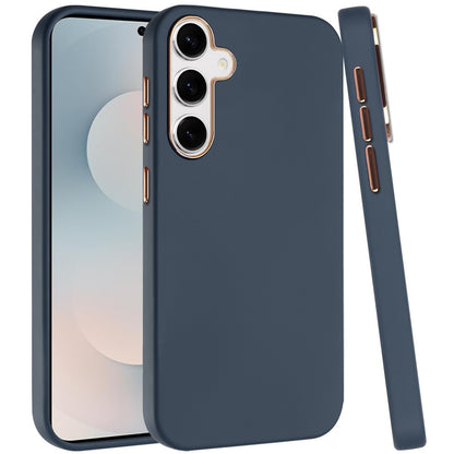 For Samsung Galaxy S25 FE /S25 Fan Edition Slim Classic Hybrid Around Rubber Gummy Gel Slick Hard PC Silicone TPU Chromed Button Case Cover Black