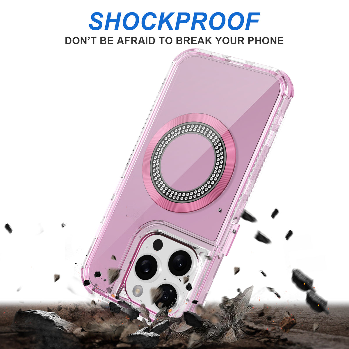 For Apple iPhone 17E /16E Magnetic Circle Compatible with Magsafe, Hybrid Chrome 3in1 Transparent Shockproof TPU Bumper Case Cover Pink