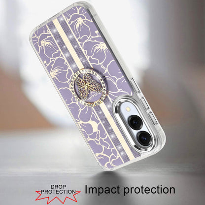For Samsung Galaxy S25 Edge Diamonds 3D Fashion Bling Sparkly Glitter Ornaments Engraving Hybrid with Ring Stand Case Cover