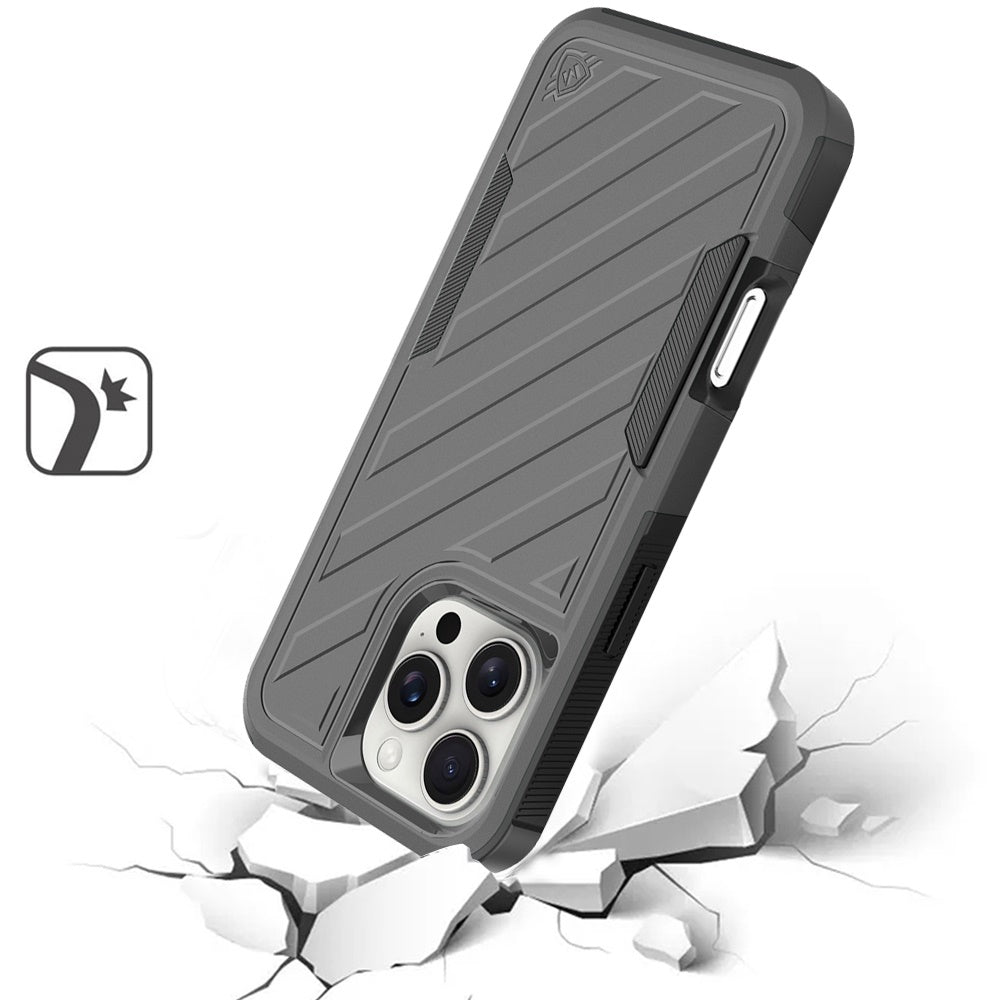 For Apple iPhone 16 Pro Max (6.9") Premium Design Hybrid lined Shockproof Rugged Textured 2in1 Hard PC & Silicone TPU Non Slip Tough Case Cover