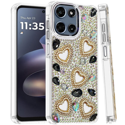 Phone Case for Motorola Moto G 5G 2026 /2025 Luxury Crystal Heart Rhinestone Diamond Bling Shockproof Hybrid Glitter Protective Stylish Durable Grip Cover