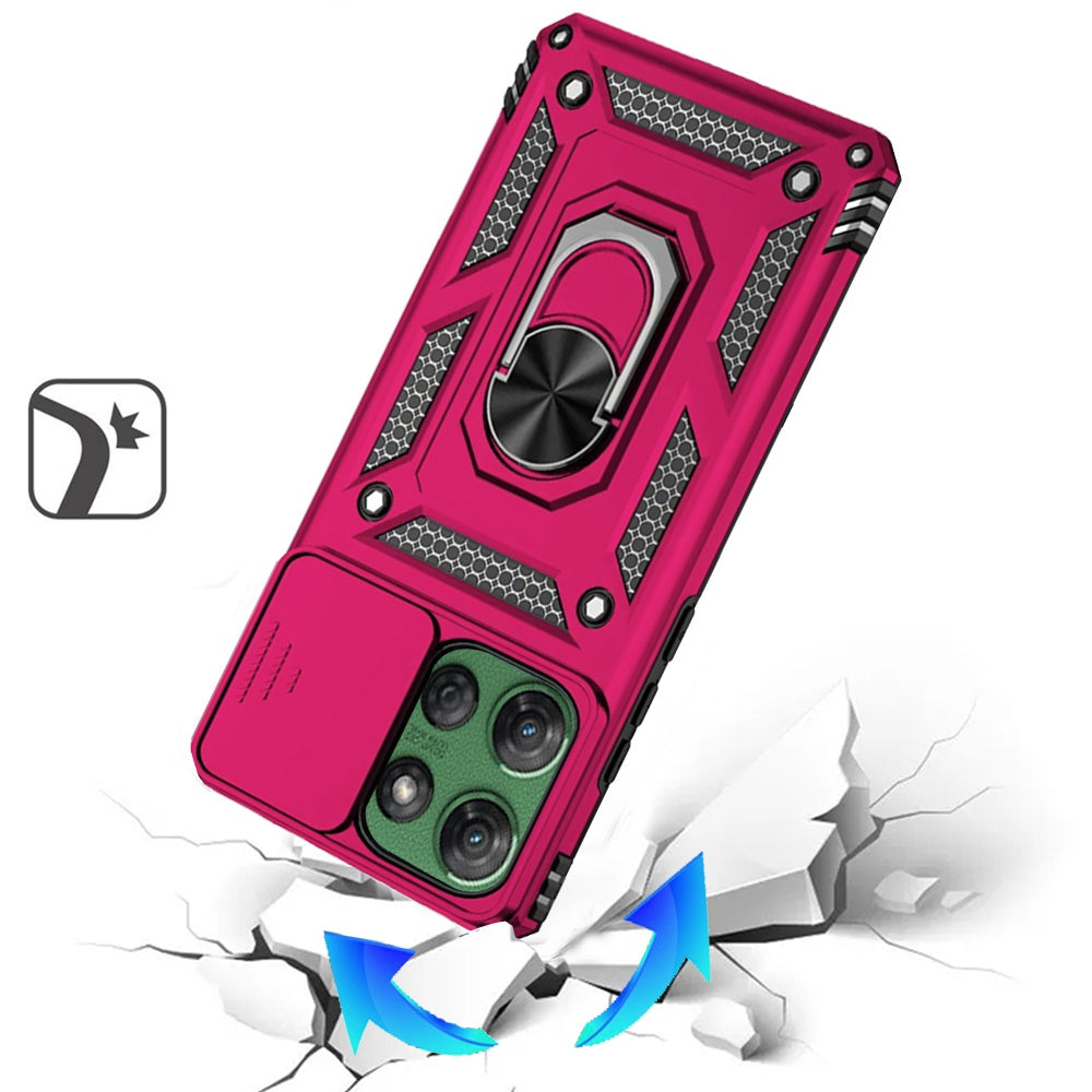 For Motorola Moto G 5G 2025 Hybrid Ring Shockproof with 360° Rotate Ring Kickstand, Camera Lens Protection, Soft Edge Bumper Case Cover Hot Pink