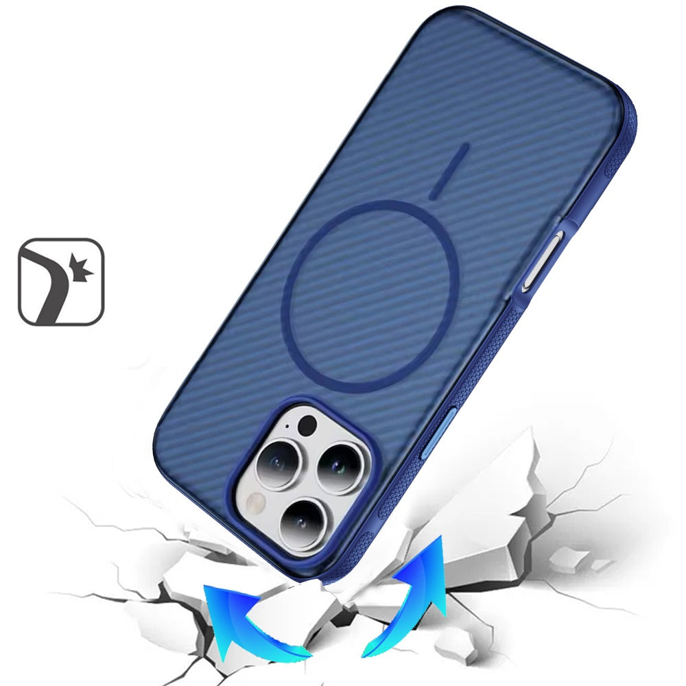 For Samsung Galaxy S26 Ultra Thick Carbon Design Magnetic Hybrid Drop Protection with Metallic Buttons & MagSafe Compatible Case Cover Blue