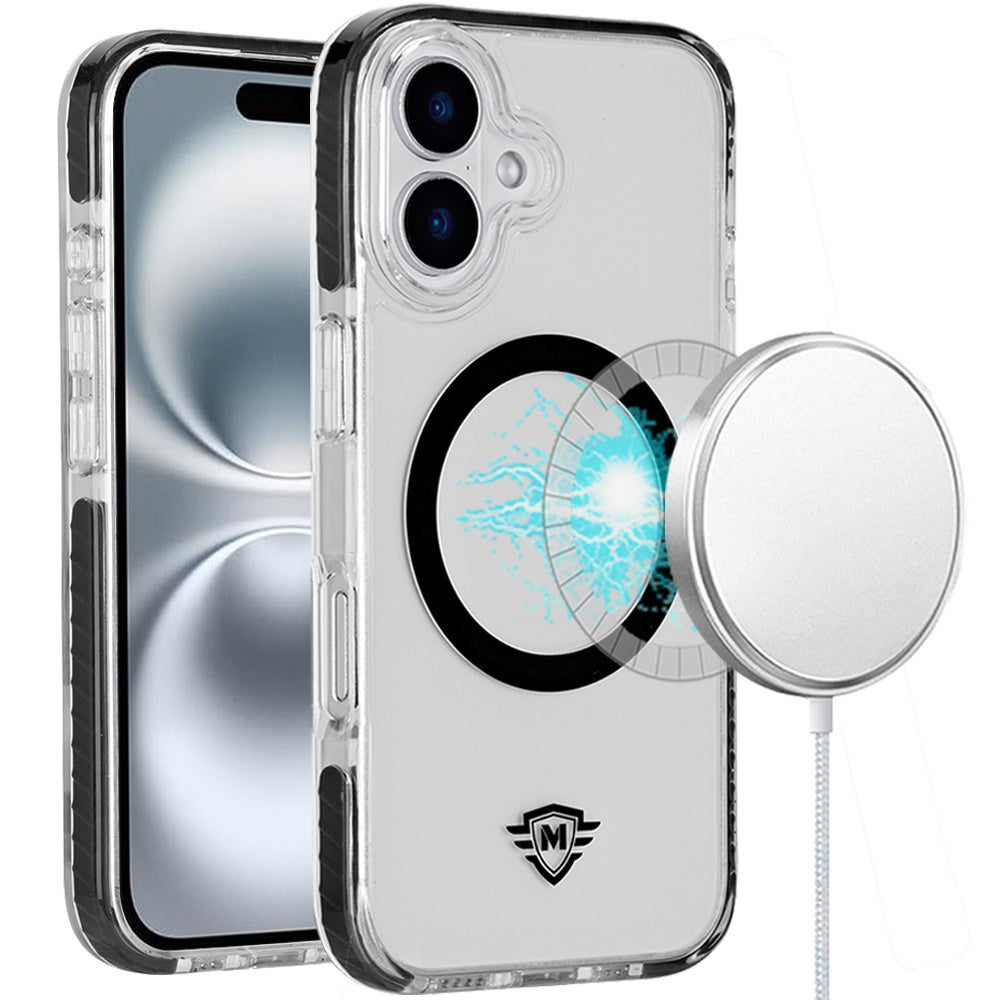 For Apple iPhone 16 (6.1") Hybrid Transparent TPU Circle Magnetic [Compatible with MagSafe] Shockproof Color Frame Bumper Case Cover