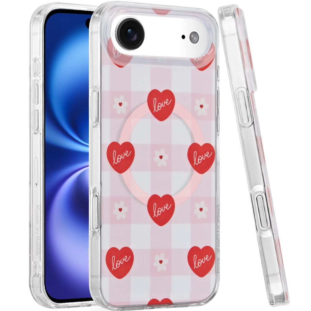 For Apple iPhone 17 Stylish Pattern Fashion IMD Printed Design TPU Double Layer Slim Shockproof with Magnetic Back Case Cover Love Hearts