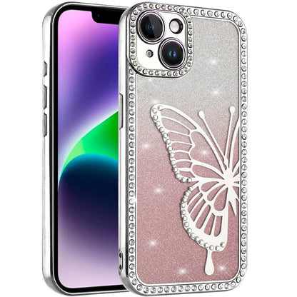 For Apple iPhone 12 /12 Pro Butterfly Glitter Diamond Shimmer Hybrid Slim & Stylish Electroplated Sparkly Bling Shockproof TPU Protective Case Cover