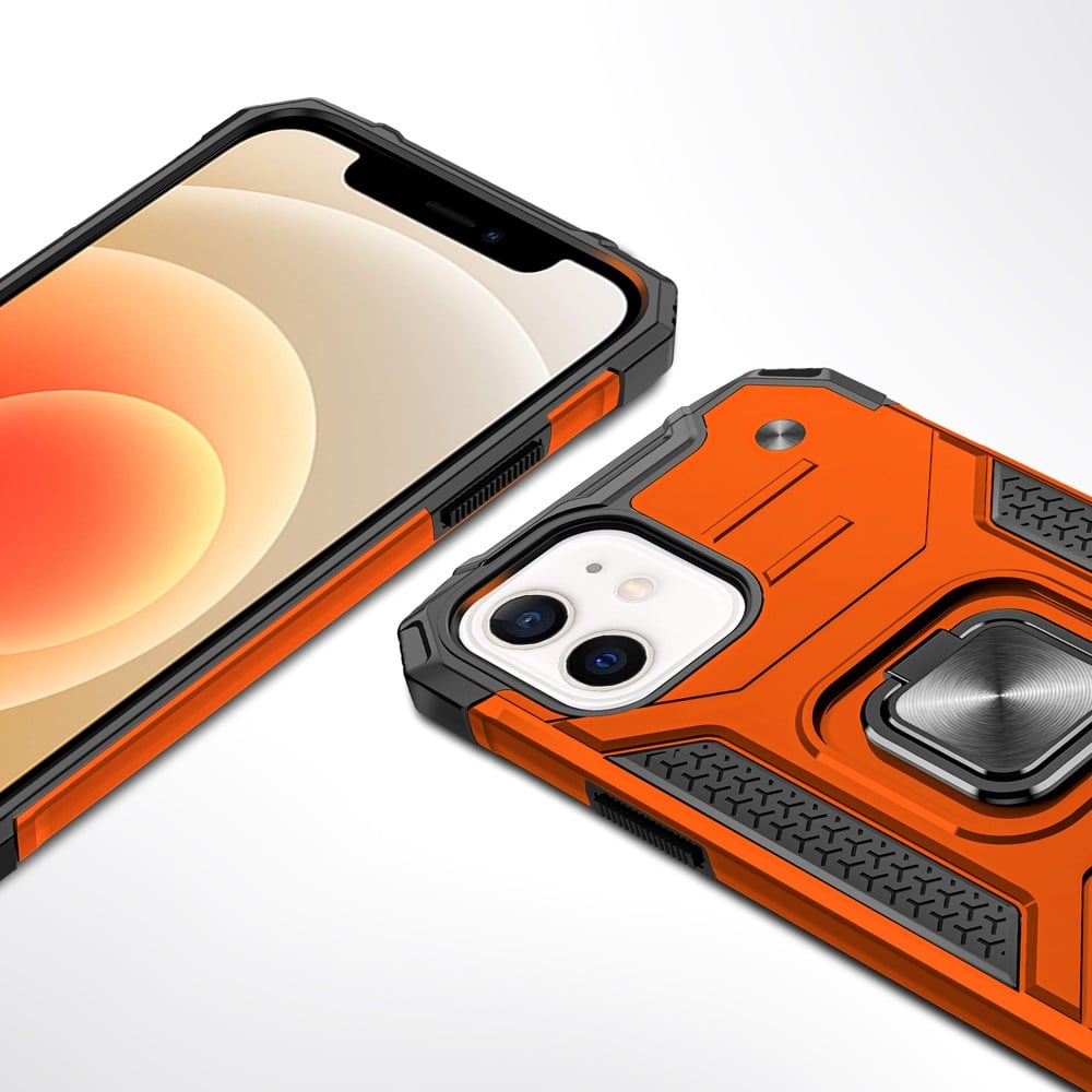 For iPhone 12 / iPhone 12 Pro (6.1") Armor Hybrid Magnetic Stand with Ring Holder Kickstand Shockproof Heavy-Duty Durable Rugged TPU Dual Layer Case Cover Cosmic Orange