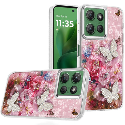 For Motorola Moto G Power 5G 2025 Epoxy Glitter Flowers Bling 3D Butterfly Fashion TPU Hybrid with Shockproof Protection Case Cover