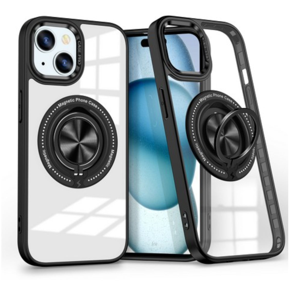 For Samsung Galaxy S25 EDGE Clear Transparent Back Hybrid with Rotating Ring Stand, MagSafe Compatible Shockproof Slim TPU PC Case Cover