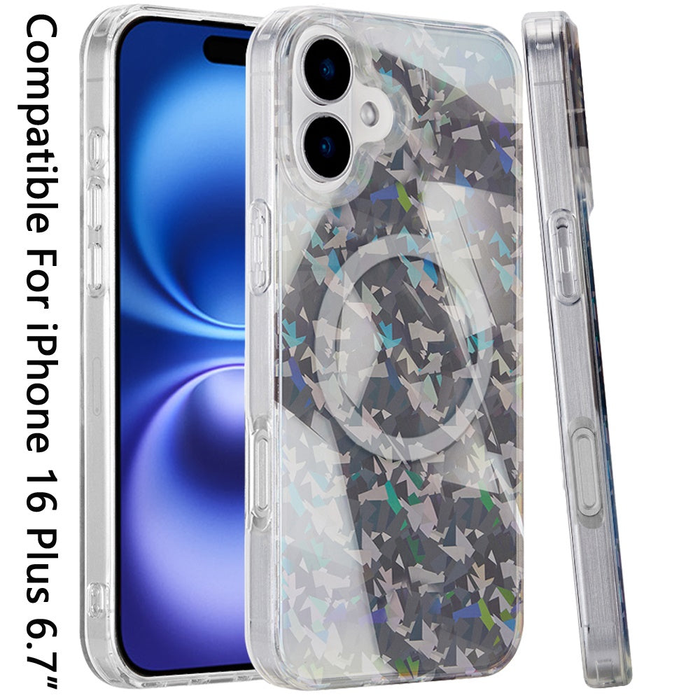 Phone Case for Apple iPhone 16 Plus Magnetic Double Layer IMD Hybrid Hard PC Soft TPU Shock Absorbing Stylish Floral Pattern hard shell slim fit Cover Gray