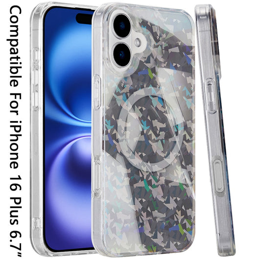 Phone Case for Apple iPhone 16 Plus Magnetic Double Layer IMD Hybrid Hard PC Soft TPU Shock Absorbing Stylish Floral Pattern hard shell slim fit Cover Gray