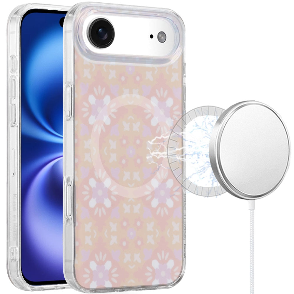 For Apple iPhone 17 AIR Stylish Pattern Fashion IMD Printed Design TPU Double Layer Slim Shockproof with Magnetic Back Case Cover Flowers Pink Gradient