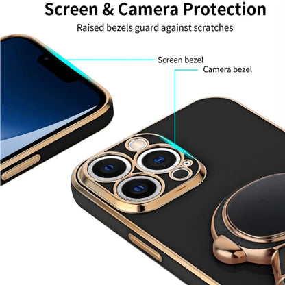 For Apple iPhone 15 Pro Max (6.7") Astronaut Hidden Stand Holder Plating Hybrid Electroplated Bumper Shockproof Armor  Phone Case Cover