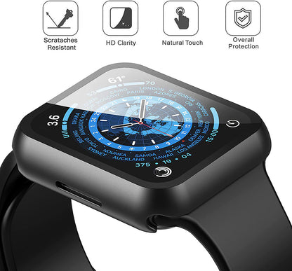 For Apple Watch Size 45mm Slim Hard PC Bumper, Clear Touch Full Coverage with Built in Tempered Glass Screen Protector Case Cover
