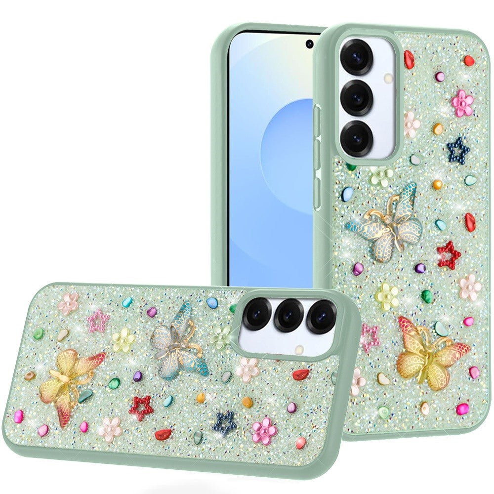 For Samsung Galaxy S25 /S24 Diamond Butterfly 3D Glitter Bling Design, Slim Hybrid Sparkle Protective Cover TPU for Women Girls Case Cover Teal