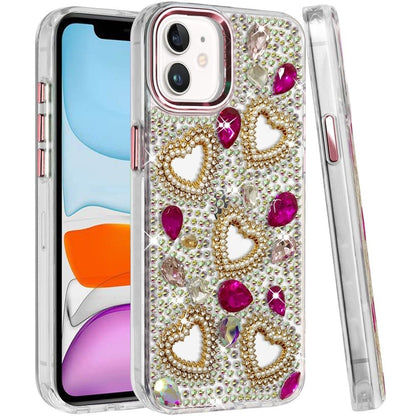 Phone Case for Apple iPhone 11 Luxury Crystal Heart Rhinestone Diamond Bling Shockproof Hybrid Glitter Protective Stylish Durable Grip Cover