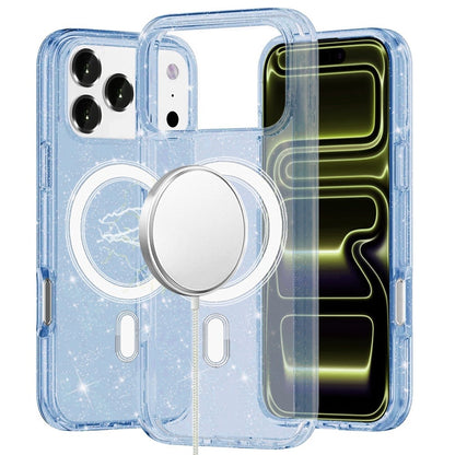 Phone Case for Apple iPhone 18 Pro Max/ 17 Pro Max Glitter Magnetic Transparent Shockproof Hybrid TPU Thick 3mm Grip Durable Camera Protection Anti-Slip Cover Blue