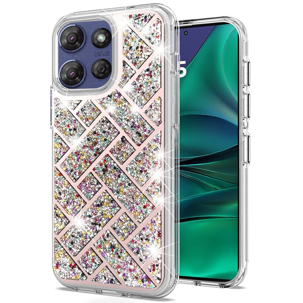 For Motorola Moto G 5G 2025 Sparkly 3D Design Diamond Shockproof Protective Bling Glitter Rhinestone Hybrid Skin PC & TPU Case Cover