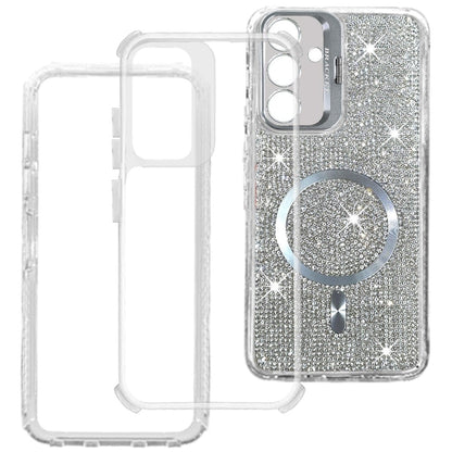 Phone Case for Samsung Galaxy A27 Luxury Glitter Magnetic Hybrid with Camera Stand Dual Layer Shockproof Sparkle Dot Pattern Clear Edges Cover