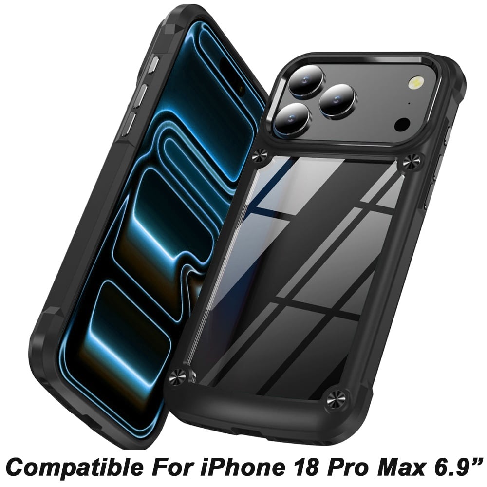 Phone Case for Apple iPhone 18 Pro Max Transparent Hybrid Metal Button Camera Edge Shockproof Bumper Frame TPU Protective Slim Grip Durable Cover
