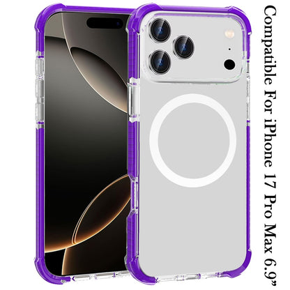 For Apple iPhone 17 Pro Max (6.9") Magnetic Acrylic Case Transparent Back, Rugged Colorful Frame, Shockproof Hybrid, MagSafe Compatible Case Cover