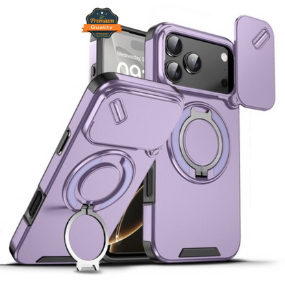 For Apple iPhone 17 Pro Hybrid Case with 360° Magnetic Ring Stand, Camera Slide Protector & Compatible with MagSafe Case Cover