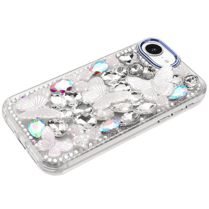 For Apple iPhone 17E /16E 3D Diamond Floral Butterfly Bling Stone Hybrid, Sparkly Rhinestone Gemstone Back Shockproof Case Cover