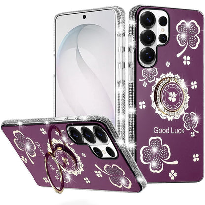 Phone Case for Samsung Galaxy S26 Ultra Glitter Diamond Ring Stand Sparkle Rhinestone Edge AntiSlip Kickstand Luxury Fashion Bumper Shockproof Cover Purple