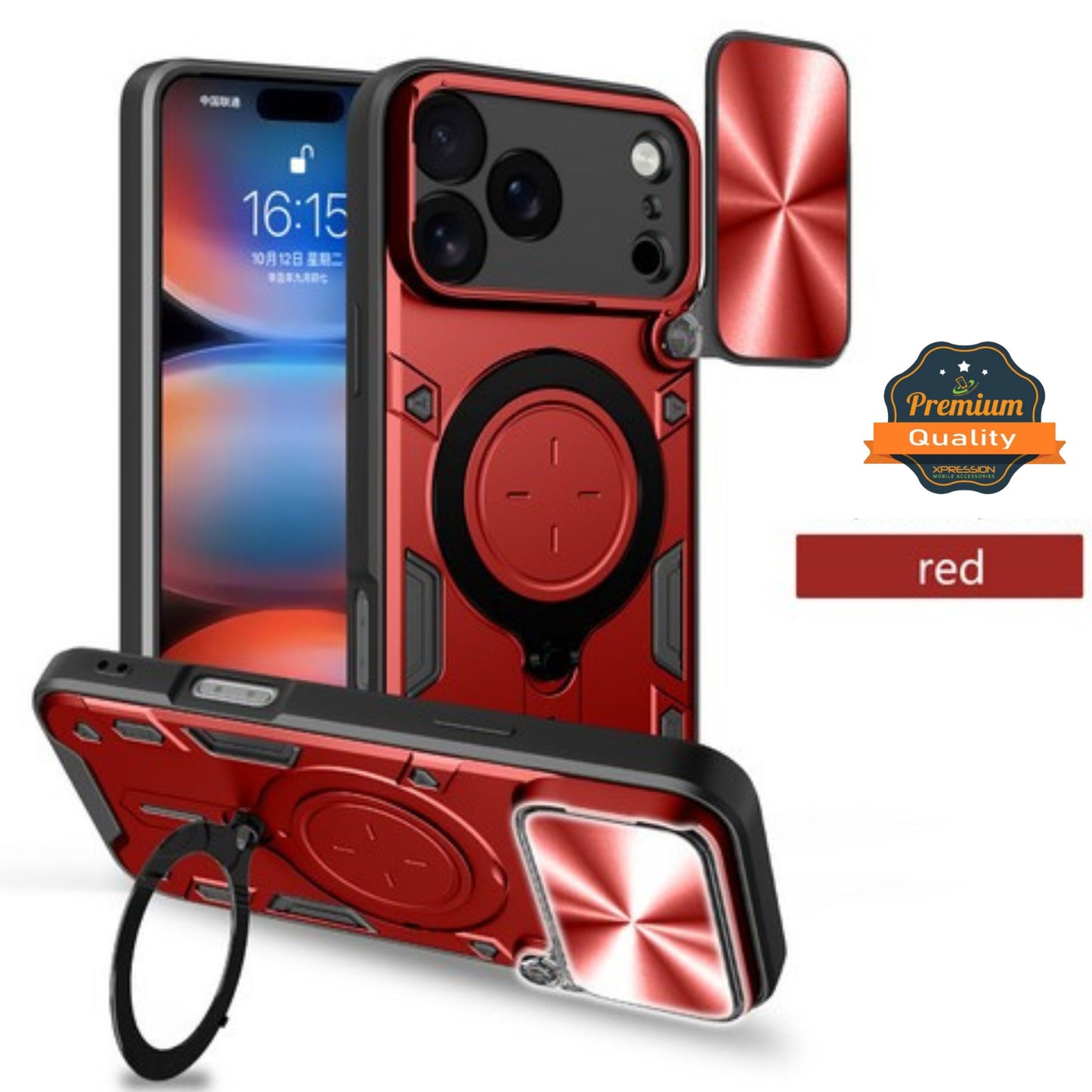 For Apple iPhone 17 Pro Max Hybrid Shockproof with Magnetic Ring Stand, Compatible with Magsafe & Sliding Camera Lens Protector Case Cover
