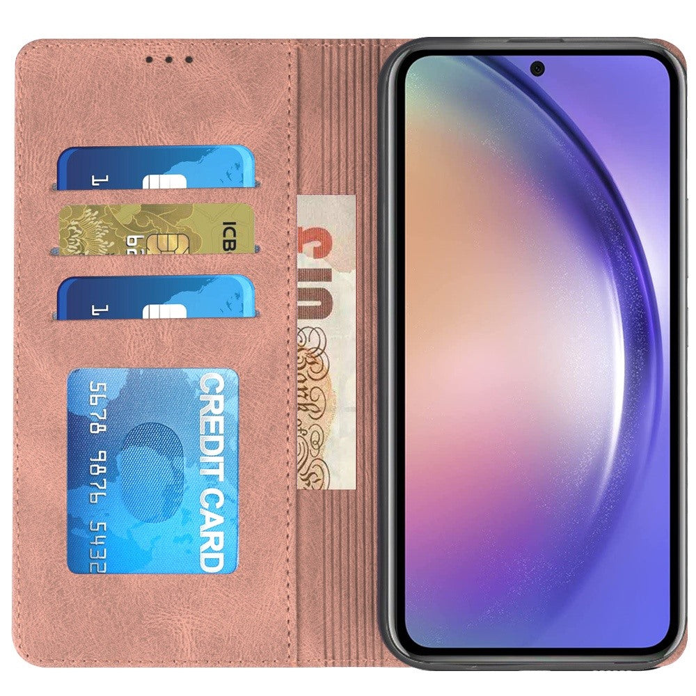 For Apple iPhone 16 Plus (6.7") Premium Wallet PU Vegan Leather ID Credit Card Slot Money Holder with Magnetic Closure Pouch Flip Case Cover Rose Gold