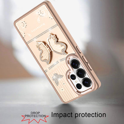 For Samsung Galaxy S26 Ultra Glitter 3D Butterfly Design Bling Metallic Edge Hybrid Stand Drop Protection TPU Shockproof Case Cover