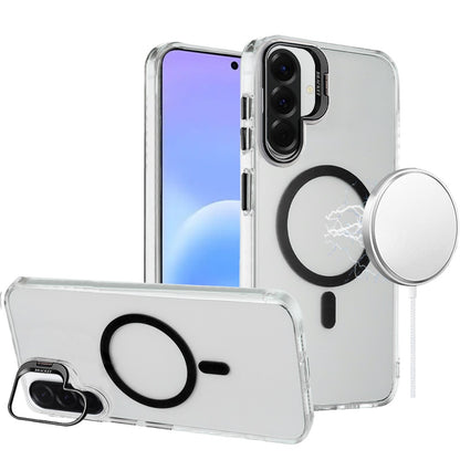 Phone Case for Samsung Galaxy A57 Clear Metallic Camera Stand Magnetic Hybrid TPU Shockproof Grip Camera Protection Kickstand Durable Armor Cover