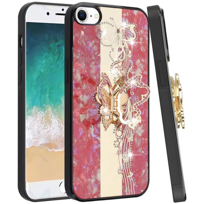 For Apple iPhone 17E /16E Diamonds 3D Fashion Bling Sparkly Glitter Ornaments Engraving Hybrid with Ring Stand Case Cover