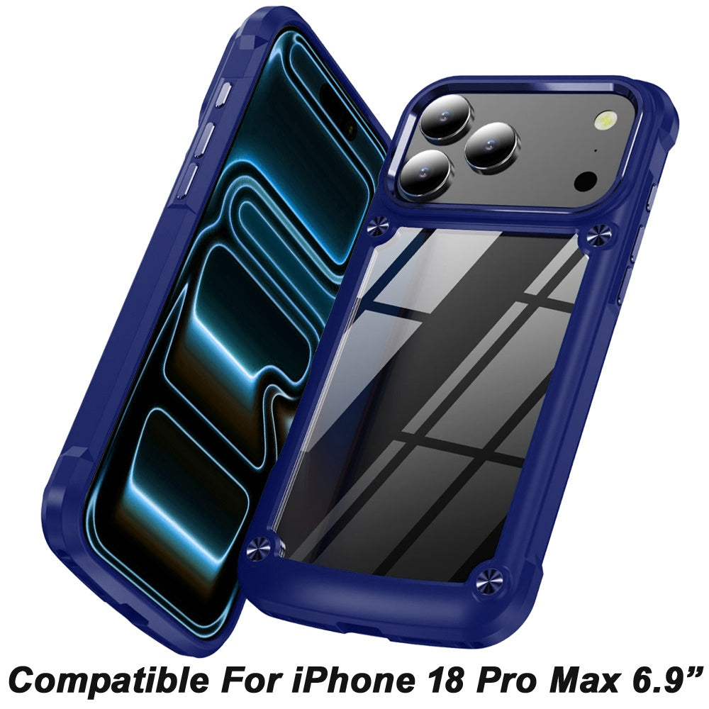 Phone Case for Apple iPhone 18 Pro Max Transparent Hybrid Metal Button Camera Edge Shockproof Bumper Frame TPU Protective Slim Grip Durable Cover