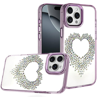 For iPhone 16 Pro Max (6.9") Angel Hearts Bling Glitter Diamond Hybrid TPU Cover, Colorful Frame Shockproof Protective Back Case Cover Silver