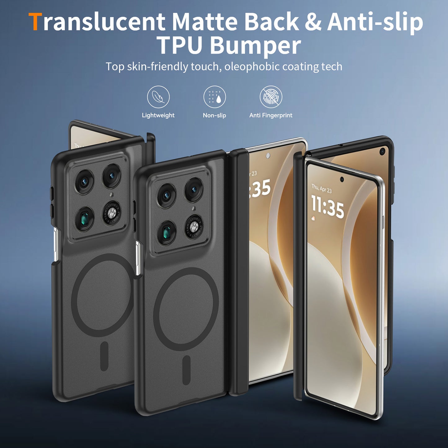 Phone Case for Motorola Razr Fold 2026 Premium Matte Magnetic Foldable Hybrid Central Axis Hinge Protection Shock Absorbing TPU Slim Fit Hard PC Cover